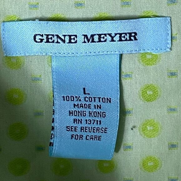 Gene Meyer Men’s Sz Lrg Green Cotton Circle Print Casual Button Down Shirt - Picture 4 of 4